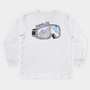 Sunset Mountain Ski Goggles | Aspen, Colorado Kids Long Sleeve T-Shirt